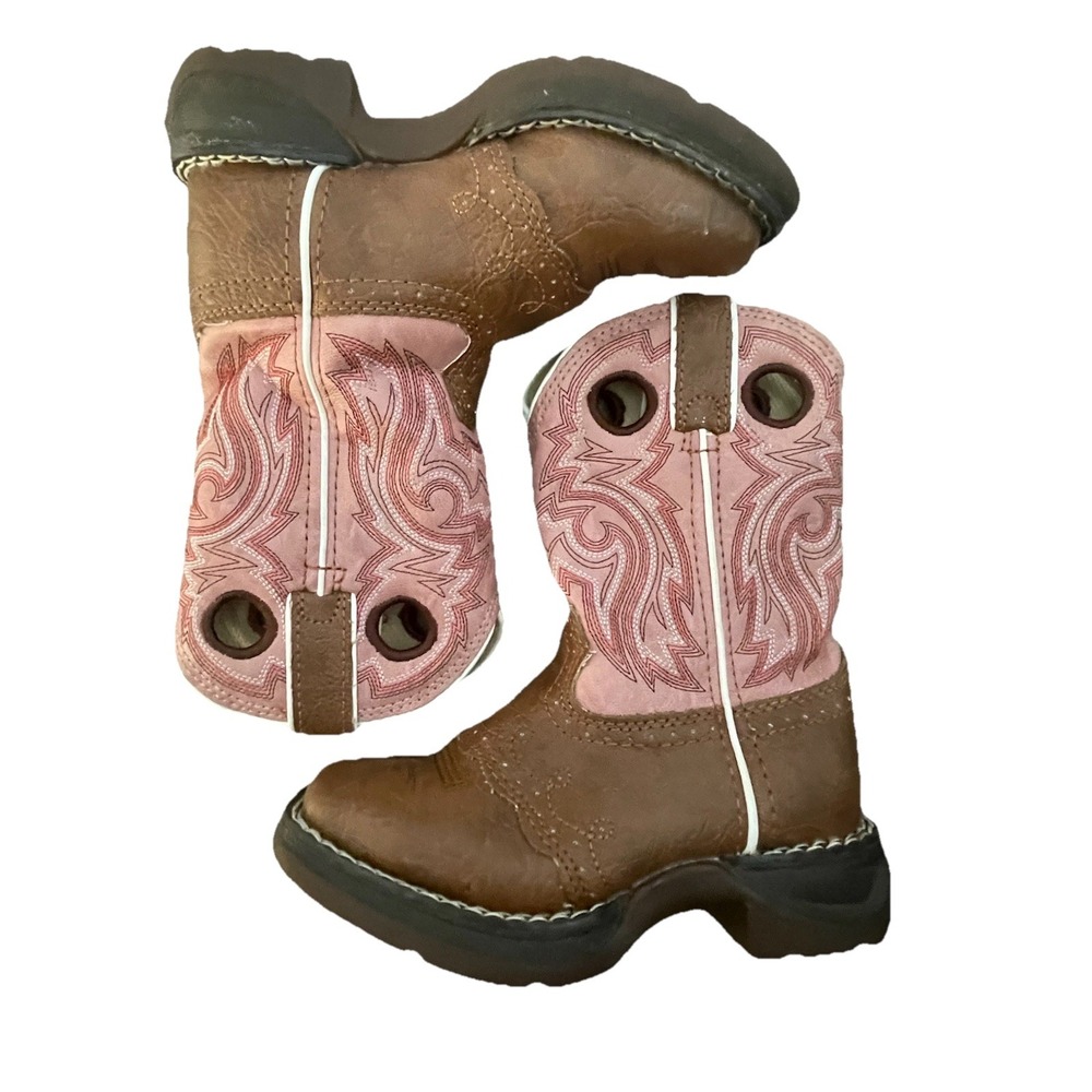 Durango Lil' Rebel Lacey Kids Western Boots Brown Pink Girls 9M